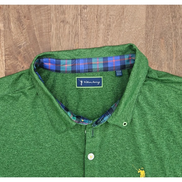 William Murray Golf Polo Shirt XL Green Plaid Collar Athletic Stretch - Picture 4 of 7